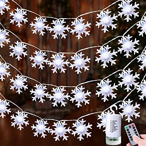 Аменон 100 LED Божиќни снегулки Случајни светла Декорација, 33 стапки на самовили тајмер 8 режими далечинска батерија управувана водоотпорна