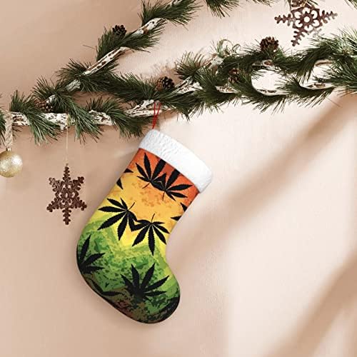 Јујуј Јамајка Маригуана остава Божиќно порибување Декорација на празникот Камино виси чорап 18 инчи чорапи