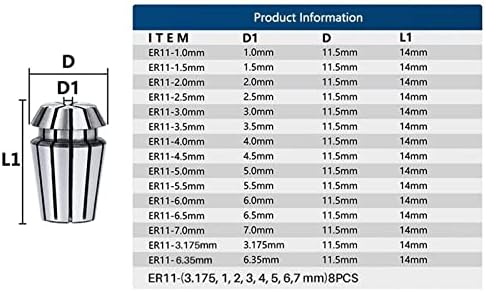 Zaahh ER11 Collet Chuck 1-7mm 1/4 1/8 AA 0.008mm висока точност er пролетен колек за држач за мелење мелење 1 парчиња