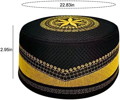АКОНАС Муслиманска молитва Куфи капа за мажи ислам, капа за череп на черепот, извезена топи тркалезна капаче за глава, рамазан
