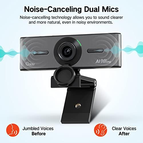Gsou Webcam 4K СО Двојна Микрофони, Ai-Напојува Авто-Кадрирање ВЕБ КАМЕРА 4K СО Капакот На Приватноста/бучава-Поништување микрофон, 120°Широк