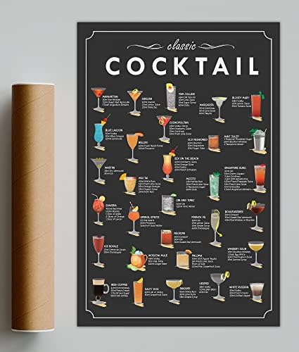 16x24 - Класични коктели постер нераспорен, рецепт за коктел миксологија wallидна уметност, водич мени коктел печатење, алкохол бар,