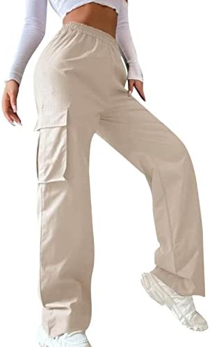 ZLOVHE жени товарни панталони со џебови, женски широки карго панталони со џебови широки панталони за нозе лабави долги панталони