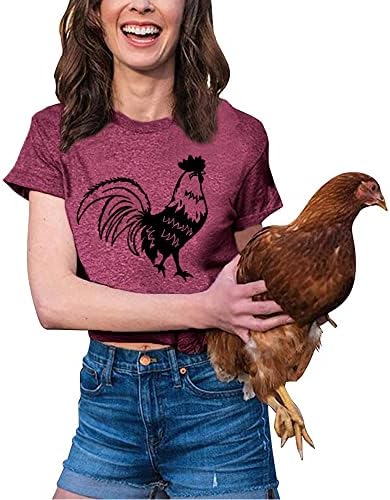 Маица За Печатење пилешко За Жени Смешно Пилешко Графички Фарма Со Кратки Ракави Земја Обичен Врв За Животни