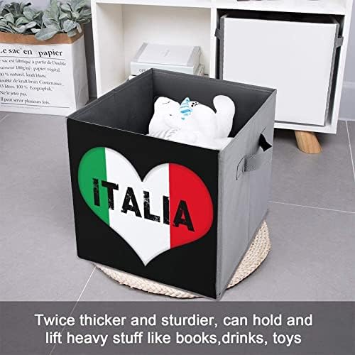Ја Сакам Италија Срце Склопувачки Коцки За Складирање Ткаенини Кутија 11 Инчни Преклопливи Канти за Складирање Со Рачки