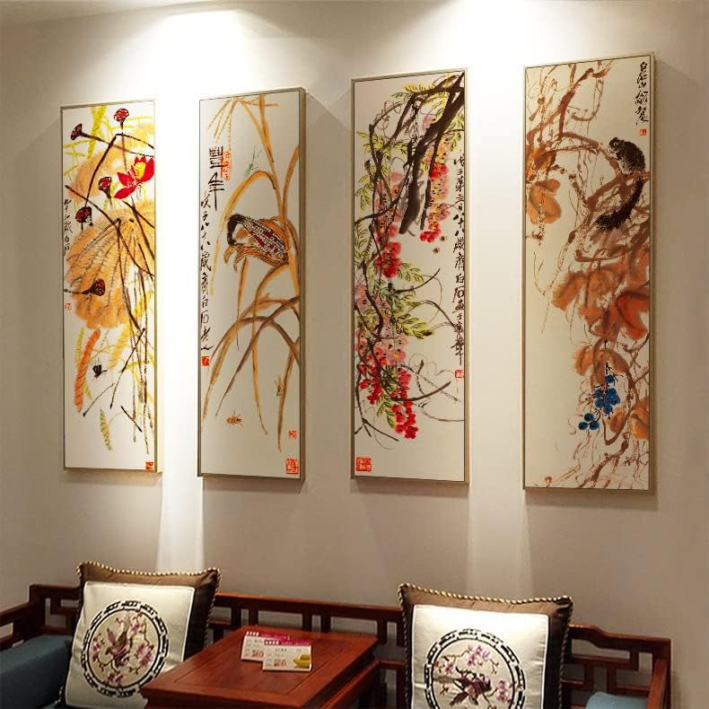 Нов кинески стил Quadrueple Wanking Sainting Qi Baishi Кинеско сликарство Zen Ink сликање дневна соба софа позадина wallид вертикална верзија