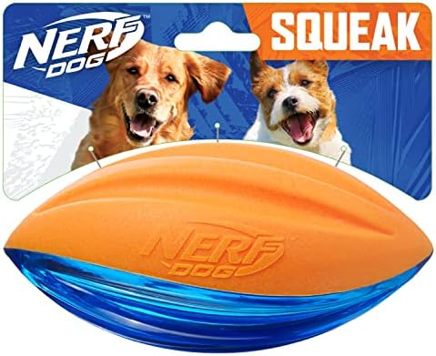 Нерф куче гума фудбалска играчка со интерактивен пискач, лесен, издржлив и отпорен на вода, 6 инчи, за средни/големи раси, единечна единица, сина и портокалова боја