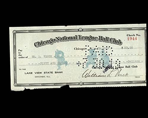 William Veeck PSA DNA потпишана X2 Chicago Cubs Check 7-29-1919 Autograph