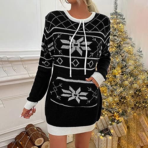 On'sенски фустан од џемпер од MIDI, печати Божиќ долг џемпер фустан со џемпери фустани за џемпери миди џемпер фустан