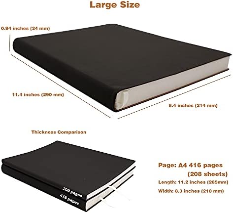 Тетратка со големи густи списанија, празни документи, A4 8.4x11.4 инчи, 416 страници, мека кожена кожна покривка за скици за пишување