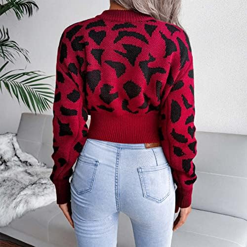 Женски џемпери исечени врвови модни новини печати вафли плетени долги ракави база плетена џемпер пулвер трикотажа
