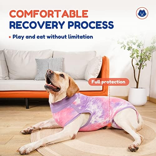 Костума за обновување на кучиња за дишење на кучиња за машки/женски, врзана боја виолетова кучиња за абдоминални рани, алтернатива за конус е-јака