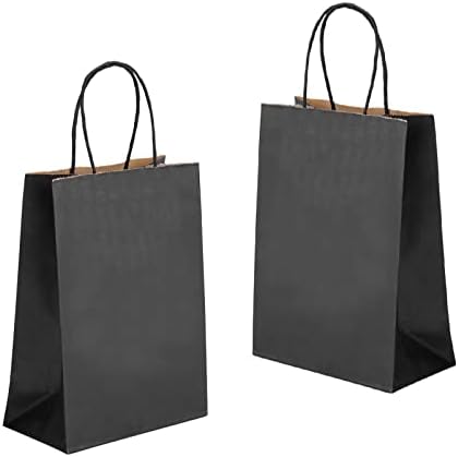 Ренри торби за подароци 50 парчиња 5.25x3,75x8 мали црни торби за подароци црни хартиени кеси со рачки црни кефти торби за забава, мало, добра,