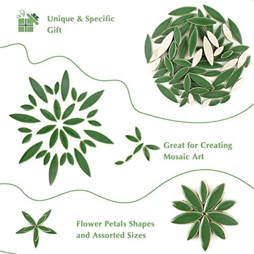 Youway стил зелени ливчиња мозаични плочки, керамички мозаични плочки за занаети, 200гр цвет лисја во облик на мозаик, правејќи материјали