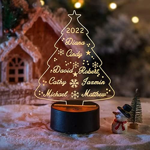 Souledar Персонализирана елка ноќна светлина LED знак, LED ламба за име, Божиќна декорација, светло за декорација на празници за забава