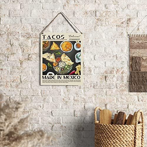 Смешен кујнски знак декор такос дрвен знак плакета wallид што виси храна печати уметнички дела 8 ”x10” модерна декорација на кујната