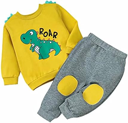 Облека за бебешки момче есен зимски облеки со долги ракави диносауруси џемпери на врвови+панталони поставени 2 парчиња
