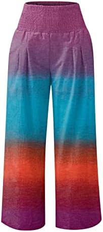 Хоплоси широки панталони за нозе за жени лабави вклопени градиент со високи половини затегнати палацо, оставината летна обична плажа удобна