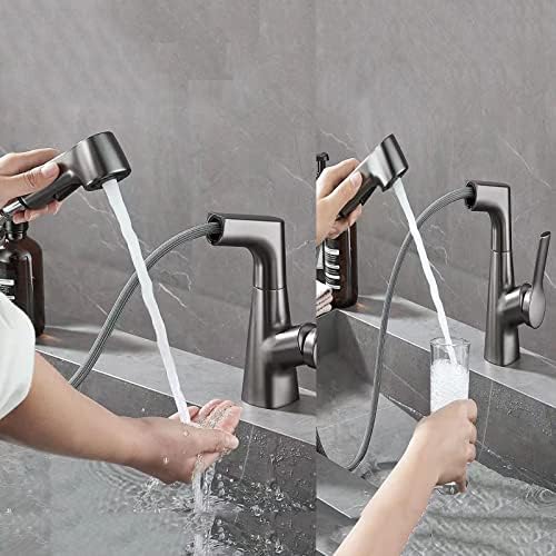Тапа за мијалник за бања извлечете го Sprayer Подигање со двојна режим миксер Допрете за топла и ладна вода единечна рачка за влечење