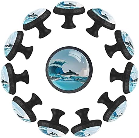 12 Парчиња Слатки Делфини Кои Пливаат Под Океанот Стаклени Копчиња За Фиоки За Комоди, 1,37 х 1,10 Во Кружен Кујнски Кабинет Се