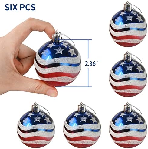 Муреали 6 парчиња 4 -ти јули Орнаменти на топката - Надградете ги топките за украси на американското знаме, Денот на независноста