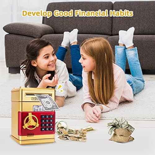 Civan Gold Piggy Bank, роденденски играчки подароци за 4 5 6 7 8 9 10 годишни момчиња девојчиња, електронски вистински пари монета банкомат машина,