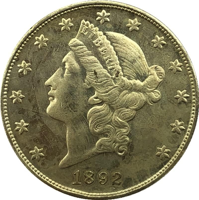 1892 Верзија Американски 20 Златник Месинг Антички Ракотворби Странски Комеморативна Монета 34ММ