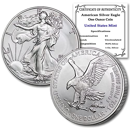 2021 1 мл Сребрена Американска Монета Од Орел Брилијантна Нециркулирана Со Кутија Од Нане во Соединетите Држави И Потврда За Автентичност