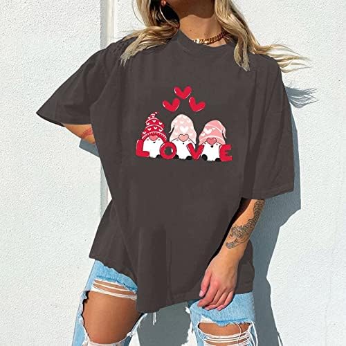 Денот на в Valentубените кошула за жени Симпатична гноми маица loveубов срцеви печатени кошули преголеми графички матични матични