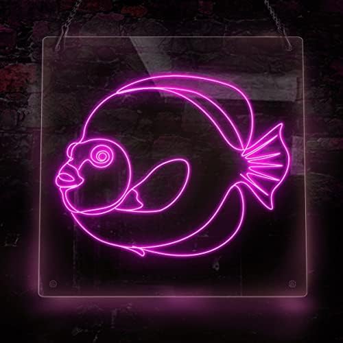 Апстрактна линија длабоко море риба Неонски знак, животинска тема рачно изработена ел жица неонски знак за светло, wallидна