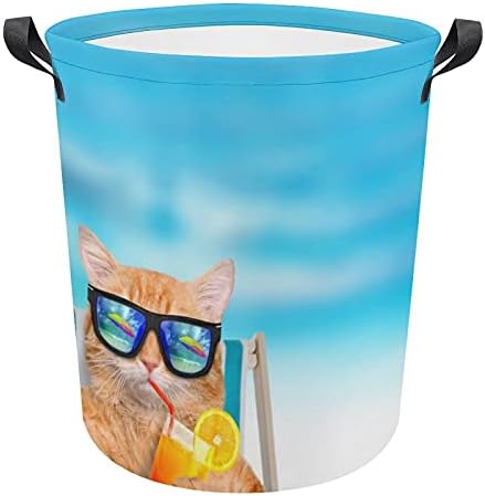 Мачка Облечена Во Очила За Сонце Оксфорд Ткаенина Кошница За Перење Со Рачки Корпа За Складирање За Организатор На Играчки Детска Соба Расадник