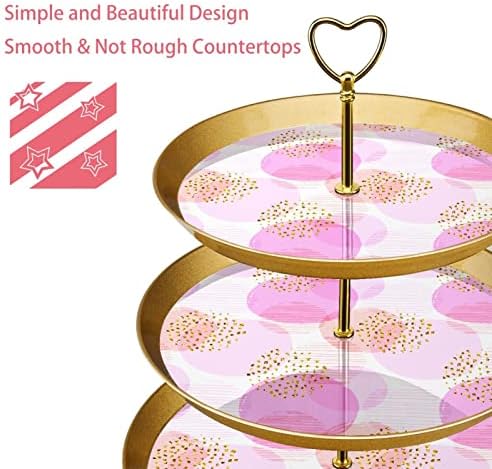 3-Парче Торта Стои Во Собата, Розова Тркалезна Форма Пластични Кекс Држач Бонбони Овошје Десерт Дисплеј Штанд За Свадба Роденден Чај Партија