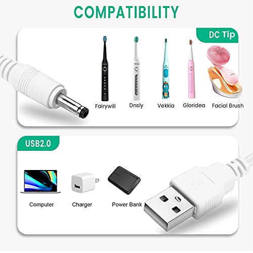 Замена на кабелот за полнач за бајка Dnsly електрична четка за заби, Nuface Mini и Caytraill Cleansing Cleansing Chuse - USB DC