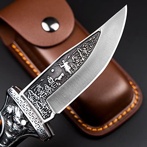 Недфос подароци за мажите со нож за преклопување на џеб, 9 врежано уникатно сечило, дрвени рачки со џебни нож со заклучување на