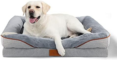 Emaема Ортопедски кревет за кучиња за големи кучиња, XL миленичиња кревет душек со чам
