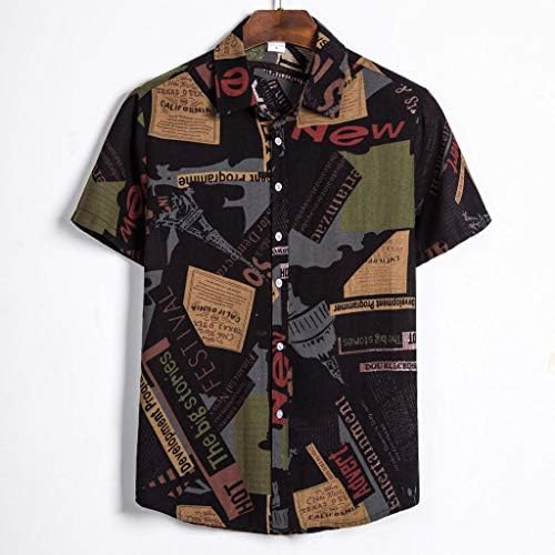 Гроздобер кошули за мажи шарени кратки ракави Хавајски кошула лето копче надолу со маица опуштено вклопување на обични плажа врвови