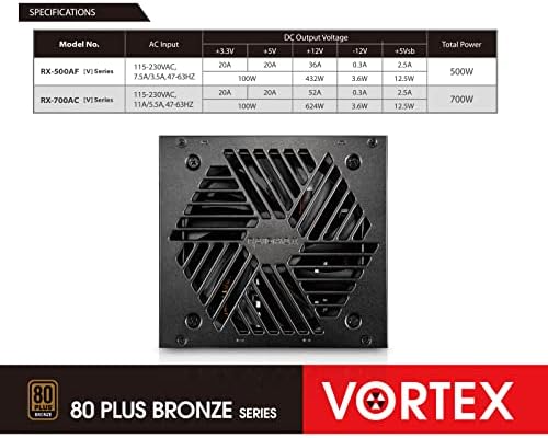 RaidMax Vortex 700W ATX 12V V2.3 / EPS 12V SLI подготвен вкрстен оган Подготвен 80 плус сертифицирано не-модуларно напојување