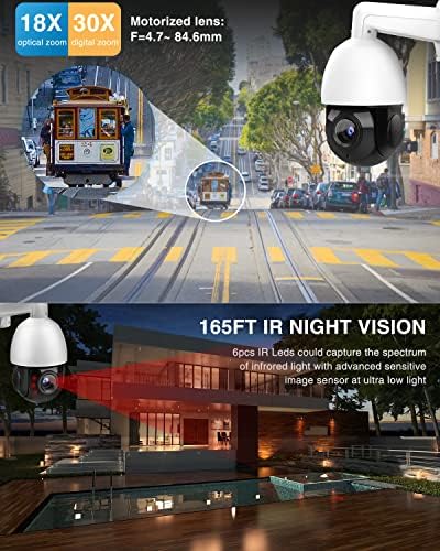 5mp Автоматско Следење PTZ Poe Камера Купола со 18x Оптички Зум, Откривање На Човечки/Возила, 2-Насочен Разговор, 165ft Ir Ноќно Гледање,