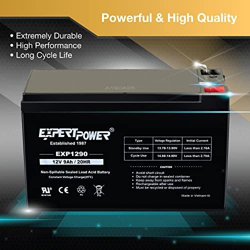 ExpertPower ® 12V 9AH Запечатена батерија на олово киселина со F2 терминали / 8 пакет