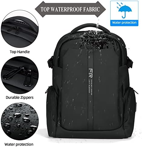 Ранец Фенруен за мажи 15,6 инчи отпорен на вода USB 3-слој Заштита Работа/Колеџ Лесен компјутерски ранец со лаптоп