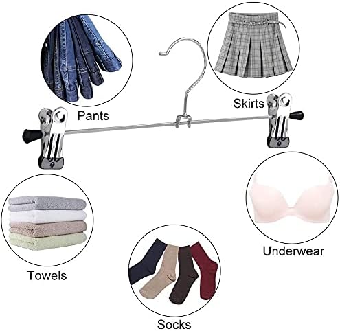20 пакувања закачалки за панталони закачалки за здолништа со прилагодливи клипови со метални панталони за закачалки со слаби закачалки издржливи