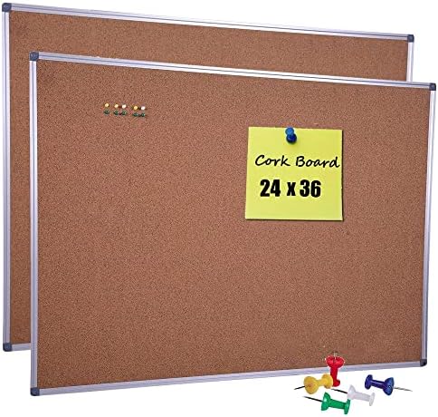 Dexboard 2-Pack 36 x 24 инчи плута за известување од табла за белешки за мембони за домашна канцеларија, сребрена алуминиумска рамка