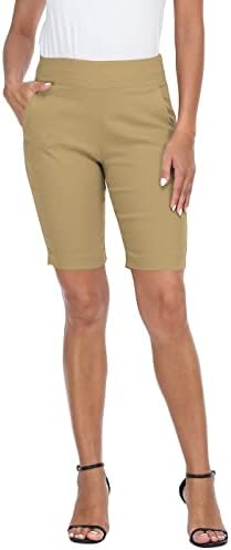 HDE повлечете ги шорцевите во Бермуда за жени во средината на издигнување 10 панталони со џебови со џебови