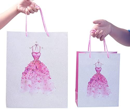 чанта За Подароци ysmile За Девојчиња Со Хартија За Завиткување 9 Средна Хартиена Торба За Подароци Со Рачка За Роденденска Забава-Розово