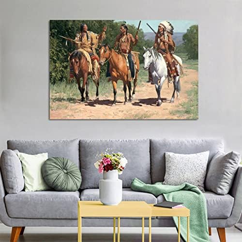 ЕФЦ домородноамерикански коњ западно каубои платно по постер и wallидна уметност печати модерни семејни спални украси постери 24х36инч