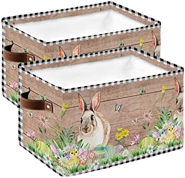 Корпа за складирање зајаче Велигденски јајца од дрво жито за складирање на канти за декоративни црни биволи карирани преклопувачки корпи