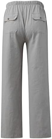 Kcjgikpok женски постелнина панталони, обични високи половини со лежечки ленени панталони со лекови со тренинзи со џебови