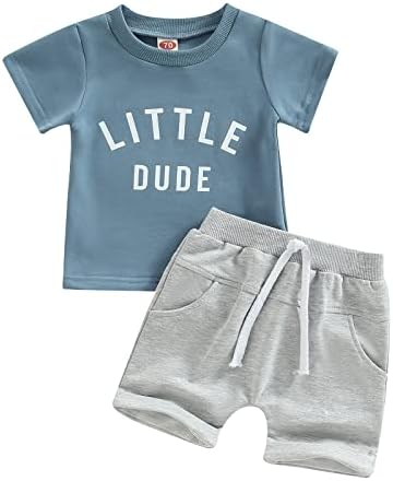 Ledy Champswiin Toddler Boy Complease Бебе летна облека Диносаурус писмо печати памучни врвови+сиви еластични шорцеви 2 парчиња