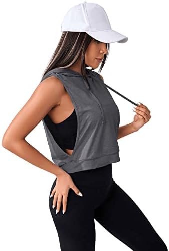SweatyRocks Women'sенски без ракави тренингот Топ салата за активна облека за активна облека, врвна странична кошула за атлетски вежби