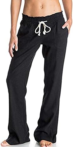 Fireero плус панталони со високи половини со големина на пантолони со високи нозе со широки нозе, цврсти памучни конопски панталони обични